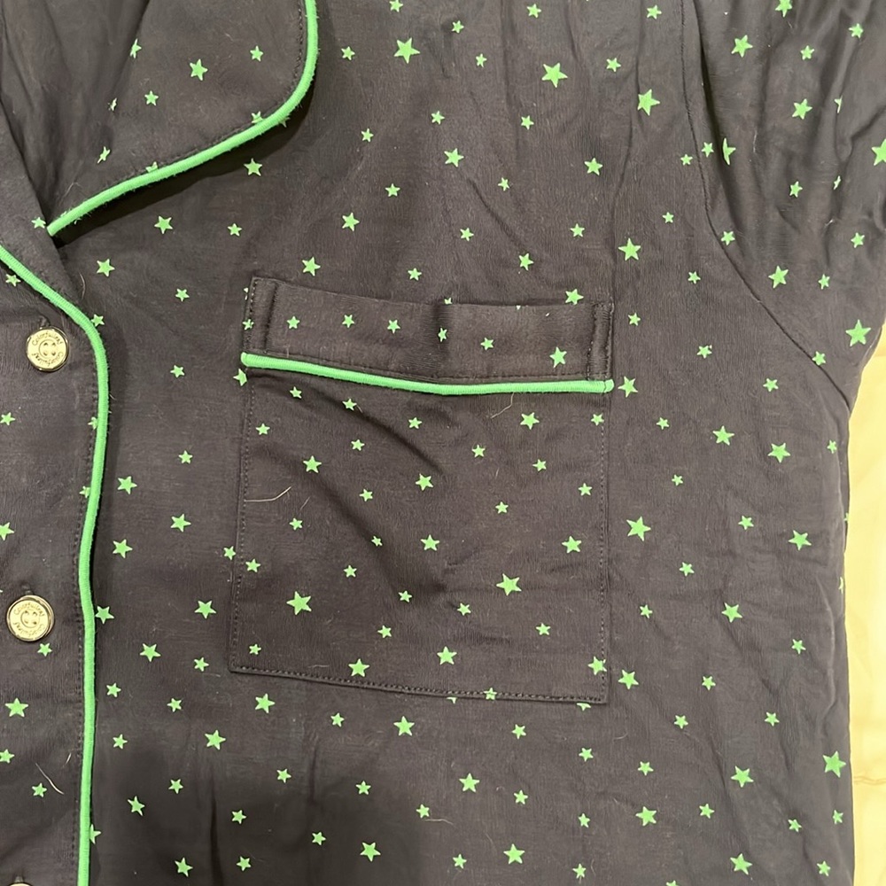 Short sleeve button up and drawstring shorts soft and cool pajamas navy blue M - Picture 6 of 7